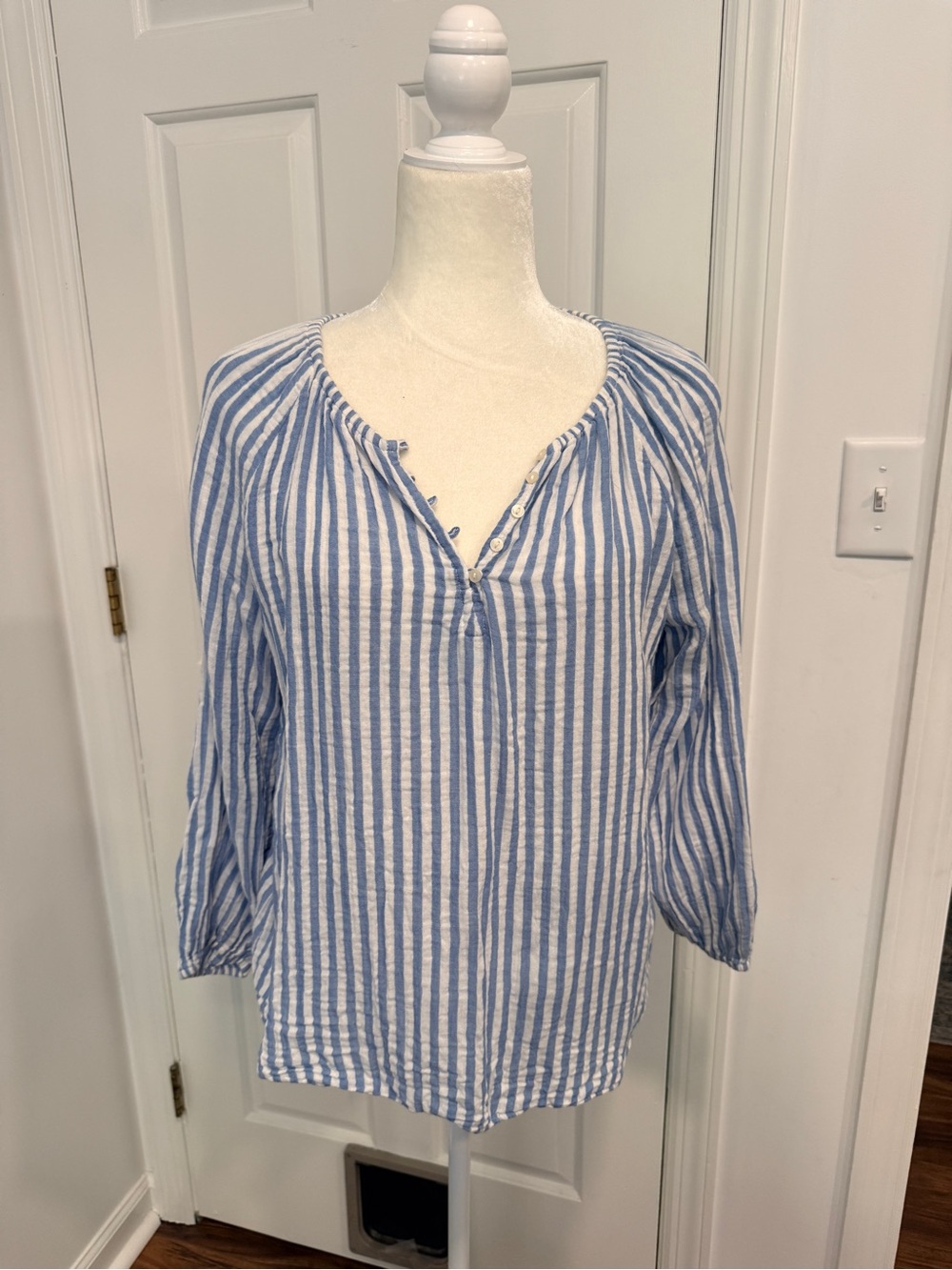 Old Navy Blue and White Striped Peasant Tunic